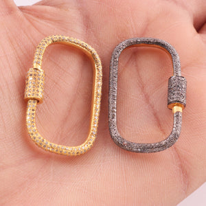 1 Pc Pave Diamond Rounded Rectangle Lock- 925 Sterling Vermeil- Yellow Gold - Diamond Lock with Screw On Mechanism  PD1632