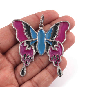 1 Pc Pave Diamond Bakelite Butterfly Pendant Over 925 Sterling Silver -Bakelite Butterfly  Pendant 53mmx41mm RRPD045