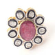 1 PC Beautiful Pave Diamond with Rose Cut Diamond Center in Ruby Ring  - Sterling Vermeil- Flower Polki Ring Size-7 Rd234