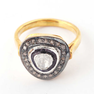 1 Pc Beautiful Pave Diamond - Rosecut (Polki) Diamond Designer Ring - 925 Sterling Vermeil - Fancy Ring Rd127