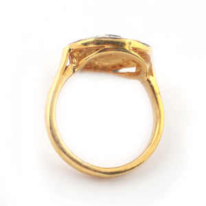 1 Pc Beautiful Pave Diamond - Rosecut (Polki) Diamond Designer Ring - 925 Sterling Vermeil - Fancy Ring Rd127