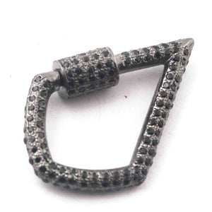 1 Pc Black Spinel Lock- 925 Sterling Silver- Black Spinel Fancy Shape Lock with Screw On Mechanism 32mmx21mm GVCB013