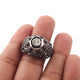 1 Pc Pave Diamond With Rosecut Diamond Designer  Ring - Oxidized Silver  - Polki Ring Size:7.5 RD164