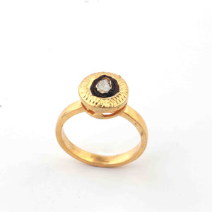 1 Pc  Rosecut Diamond Designer Round Shape Ring - 925 Sterling Vermeil - Polki Ring Rd150