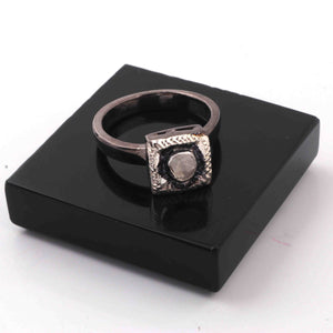1 Pc  Rosecut Diamond Designer Square Shape Ring - Oxidized Silver  - Polki Ring Rd125