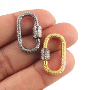 1 Pc Pave Diamond Rounded Rectangle Lock- 925 Sterling Silver- Yellow Gold - Diamond Lock with Screw On Mechanism  PD1633