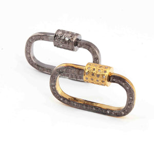 1 Pc Pave Diamond Rounded Rectangle Lock- 925 Sterling Vermeil- Diamond Lock with Screw On Mechanism 23mmx13mm PD1799