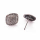 1 Pair Pave Diamond Stud Earrings - 925 Sterling Silver Square Earrings With Back Stoppers 13mm ED175