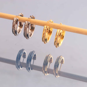 1 Pair Pave Diamond Round Hoop Earring - 925 Sterling Silver / Yellow Gold - Circle Hoop Earrings 20mm You Choose RRED034