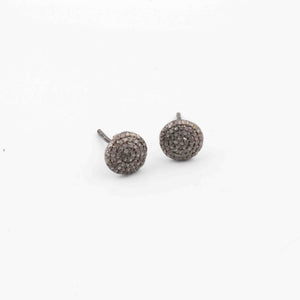 1 Pair Antique finish Pave Diamond Round Stud Earrings With Back Stoppers - 925 Sterling Silver 8mm RRED011