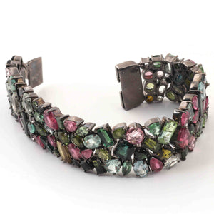 1 Pc Pave Diamond & Multi Tourmaline Designer Bracelet - 925 Sterling Silver Diamond Bracelet Size: 7-Inches BD265
