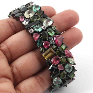1 Pc Pave Diamond & Multi Tourmaline Designer Bracelet - 925 Sterling Silver Diamond Bracelet Size: 7-Inches BD265