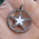 1 Pc Pave Diamond With  Bakelite Stars Round With Star Shape Pendant Over 925 Sterling Silver 38mmx35mm PD672