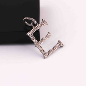 1 PC Pave Diamond Letter " E " Shape Pendant Over 925 Sterling Silver & Yellow Gold - 20mmx14mm-8mmx5mm PD1229
