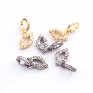 1 PC Pave Diamond Lips Charm 925 Sterling Silver & Yellow Gold Pendant 12mmx7mm PD1916