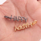 1 PC Pave Diamond " Happy " Charm 925 Sterling Silver & Yellow Gold Pendant 27mmx7mm PD1905