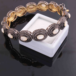 1 Pc Pave Diamond Excellent Designer Mother of Pearl Bangle Bracelet - 925 Sterling Vermeil -Bracelet With Lock Size: 2.5  BD084