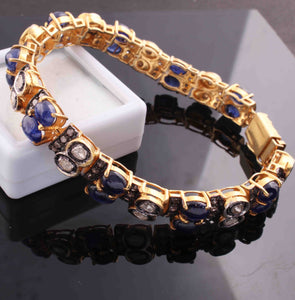 1 Pc Pave Diamond ,Kyanite Gemstone, Polki Diamond Bracelet - 925 Sterling Vermeil - Rosecut Bracelet Size: 8.25 Inches BD153