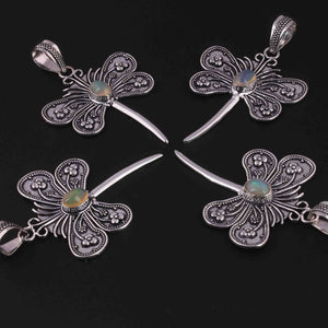 1 Pc Designer Butterfly 925 Sterling Silver Plated With High Quality Ethiopian Opal Pendant - OS006