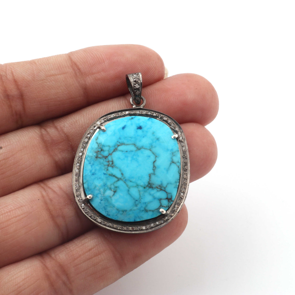 Pave Diamond deals Turquoise Oval Pendant, (2035-DTR)