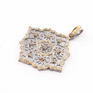 1 Pc Antique Finish Pave Diamond Designer Pendant - 925 Sterling Silver- Necklace Pendant 34mmx31mm PD1635