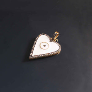 1 PC Pave Diamond White Bakelite Heart Charm 925 Sterling Silver - Pave Diamond Heart Pendant - 30mmx20mm PD1042