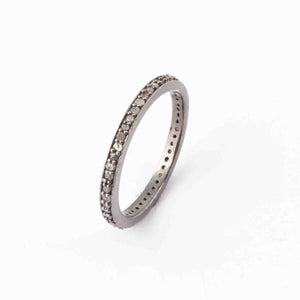 1 Pc Pave Diamond Round Band Ring- 925 Sterling Silver, Oxidized Ring- Antique Jewelry, Women Ring GVRD033