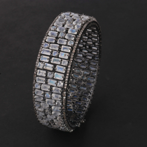 1 Pc Pave Diamond Excellent Designer Blue Flashy Rainbow Moonstone Bangle Bracelet - 925 Sterling Silver -Bangle With Lock -Size: 2.4 BD074