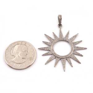 1 Pc Pave Diamond Sun Charm Pendant - 925 Sterling Silver -Vermeil - Sun Pendant 53mmx49mm PD670