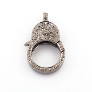 1 Pc Pave Diamond Lobster Antique Finish Over 925 Sterling Silver - Double Sided Diamonds 26mmx15mm DL010