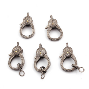 1 Pc Pave Diamond Lobster Clasp Oxidized Sterling Silver - Diamond On Both Sides 32mmx17mm LB008