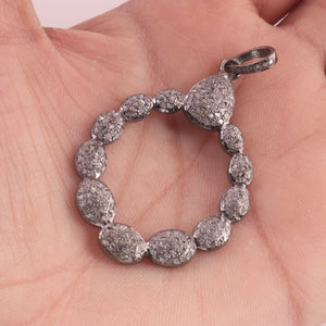 1 Pc Antique Finish Pave Diamond Designer Pendant -925 Sterling Silver -Necklace Pendant 49mmx34mm PD1530