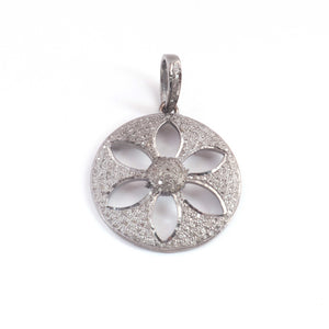 1 Pc Pave Diamond Designer Flower Pendant - 925 Sterling Silver- Vermeil - Round Pendant 33mmx27mm PD1682