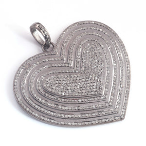 1 Pc Antique Finish Pave Diamond Heart Pendant - 925 Sterling Silver- Love Necklace Pendant 40mmx47mm PD1524