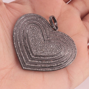 1 Pc Antique Finish Pave Diamond Heart Pendant - 925 Sterling Silver- Love Necklace Pendant 40mmx47mm PD1524