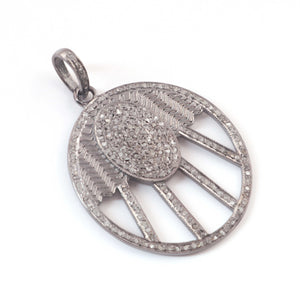 1 Pc Antique Finish Pave Diamond Designer Round Pendant -925 Sterling Silver -Necklace Pendant 40mmx33mm PD1548