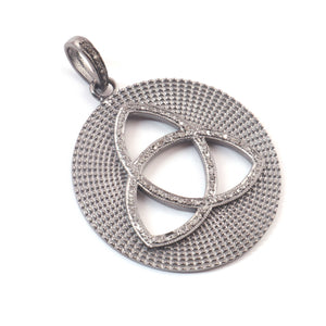 1 Pc Antique Finish Pave Diamond Designer Round Pendant -925 Sterling Silver -Necklace Pendant 39mmx35mm PD1540