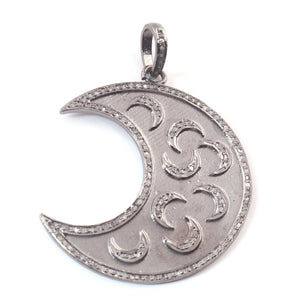 1 Pc Pave Diamond Designer Crescent Moon Pendant -925 Sterling Silver -Necklace Pendant 43mmx20mm PD1544