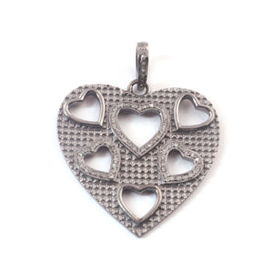 1 Pc Antique Finish Pave Diamond Heart Pendant - 925 Sterling Silver- Love Necklace Pendant 36mmx35mm PD1541