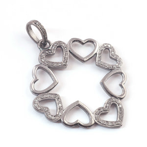1 Pc Antique Finish Pave Diamond Heart Pendant - 925 Sterling Silver- Love Necklace Pendant 42mmx37mm PD1517