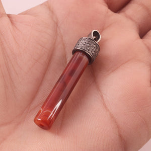 1 Pc Pave Diamond Red Agate 925 Sterling Silver Bar Pendant - Gemstone Pendant 45mmx7mm PD1786