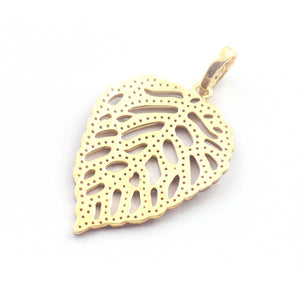 1 Pc Pave Diamond Leaf Pendant - Sterling Vermeil- Diamond Leaf - Necklace Jewelry 42mmx30mm Pd1415