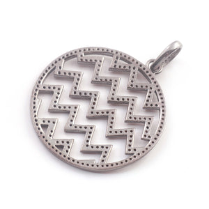 1 Pc Pave Diamond Round Designer Zig Zag Pendant -925 Sterling Silver -Necklace Pendant 40mmx35mm PD1366
