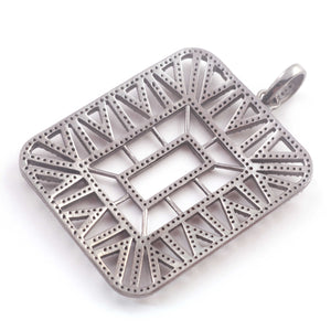 1 Pc Antique Finish Pave Diamond Designer Rectangle Pendant - 925 Sterling Silver- Necklace Pendant 51mmx38mm PD1353