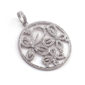 1 Pc Pave Diamond Round Designer Flower Pendant -925 Sterling Silver -Necklace Pendant 38mmx34mm PD1247