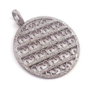 1 Pc Pave Diamond Round Designer Filigree Pendant -925 Sterling Silver -Necklace Pendant 44mmx40mm PD1362