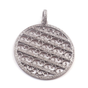 1 Pc Pave Diamond Round Designer Filigree Pendant -925 Sterling Silver -Necklace Pendant 44mmx40mm PD1362
