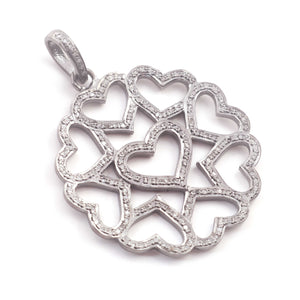 1 Pc Antique Finish Pave Diamond Heart Pendant - 925 Sterling Silver- Love Necklace Pendant 41mmx37mm PD1434