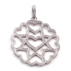 1 Pc Antique Finish Pave Diamond Heart Pendant - 925 Sterling Silver- Love Necklace Pendant 41mmx37mm PD1434