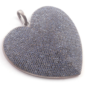 1 PC Genuine Blue Sapphire Heart Pendant -925 Sterling Silver - Love Pendant 48mmx51mm PD1129